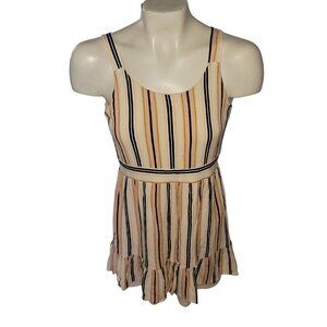 Striped Sleeveless Ruffle Hem Dress‎ By Zunie L/14/16 Peach/Black/White
